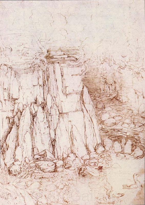 LEONARDO da Vinci A rock gorge Norge oil painting art